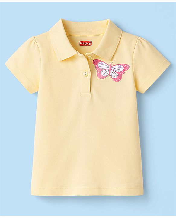 Babyhug Cotton Knit Polo T-Shirt with Butterfly Graphic Multi Color 12-18 Months