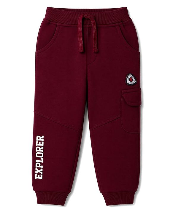 Babyhug 100% Cotton Terry Knit Full Length Solid Lounge Pant With Text Print - Maroon