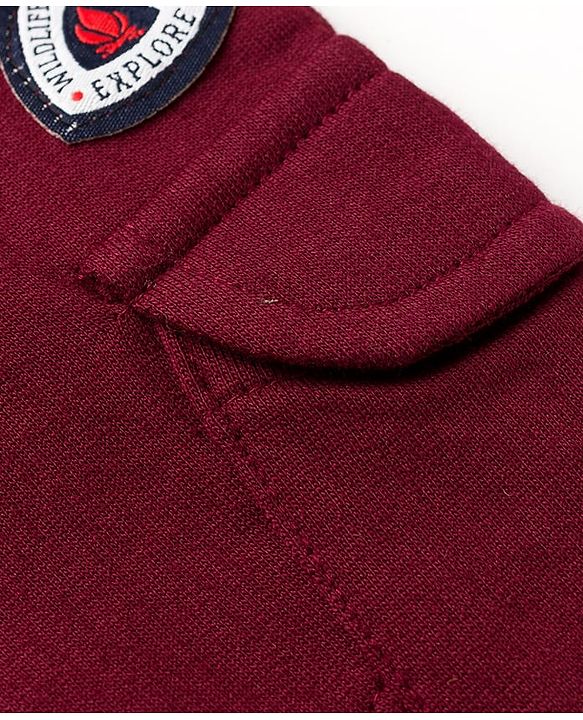 Babyhug 100% Cotton Terry Knit Full Length Solid Lounge Pant With Text Print - Maroon