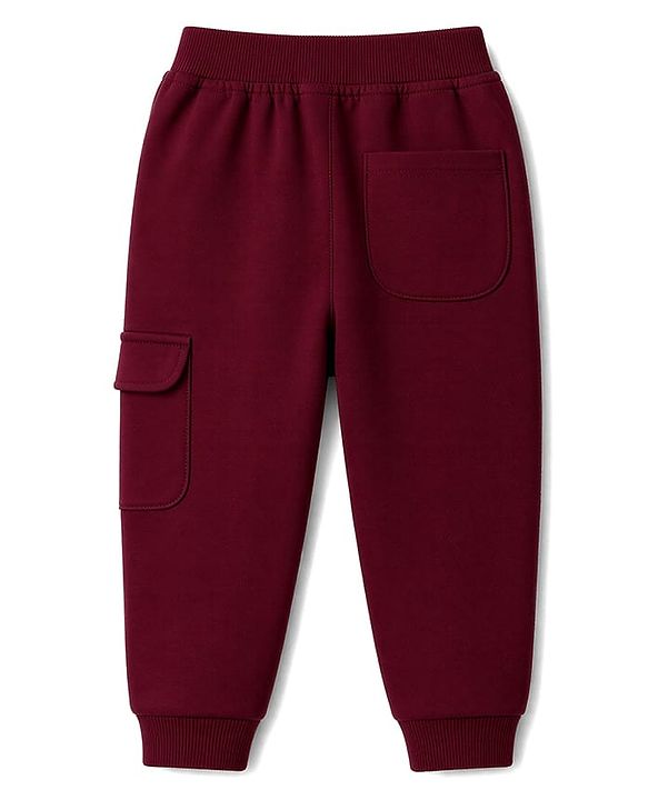 Babyhug 100% Cotton Terry Knit Full Length Solid Lounge Pant With Text Print - Maroon