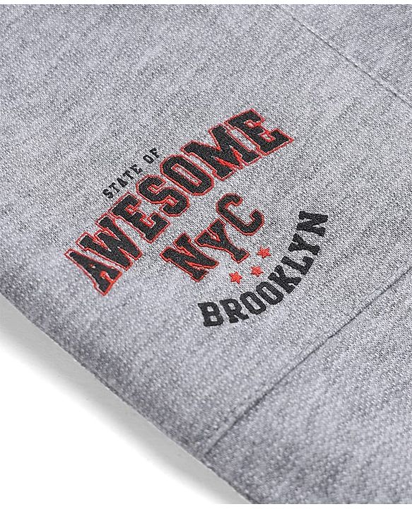 Babyhug Cotton Blend Terry Knit Full Length Track Pants with State Of Awesome Nyc Text Print - Grey