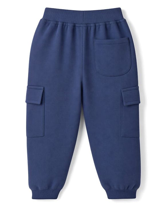 Babyhug Terry Knit Full Length Solid Track Pants With Play Time Patch - Blue