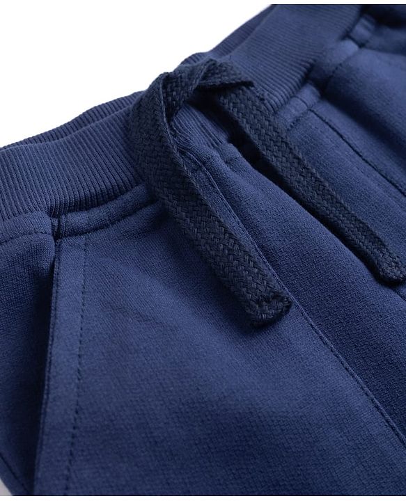 Babyhug Terry Knit Full Length Solid Track Pants With Play Time Patch - Blue