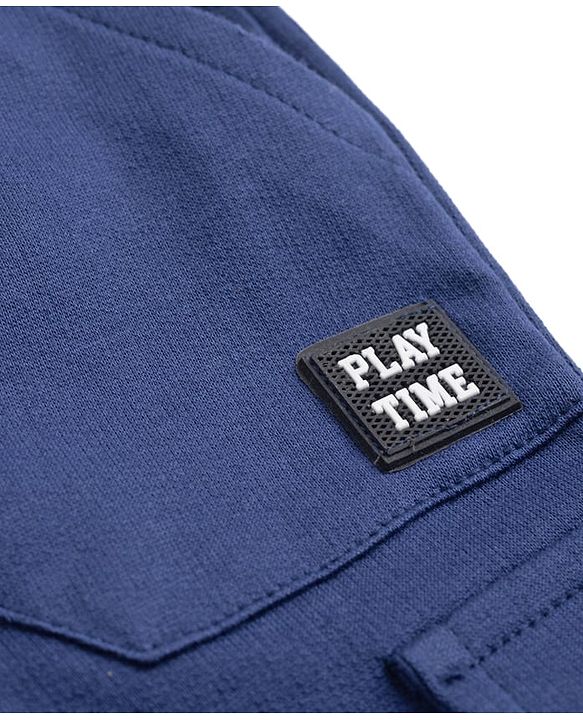 Babyhug Terry Knit Full Length Solid Track Pants With Play Time Patch - Blue