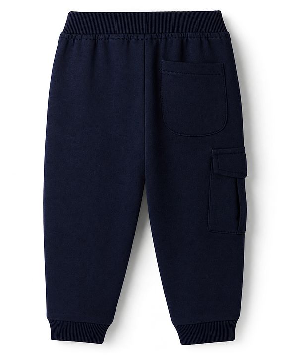 Babyhug Cotton Terry Knit Full Length Track Pant with Soccer Star Text Print & Patch - Navy Blue