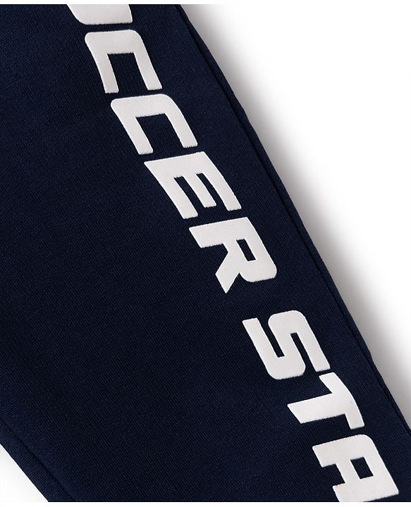 Babyhug Cotton Terry Knit Full Length Track Pant with Soccer Star Text Print & Patch - Navy Blue