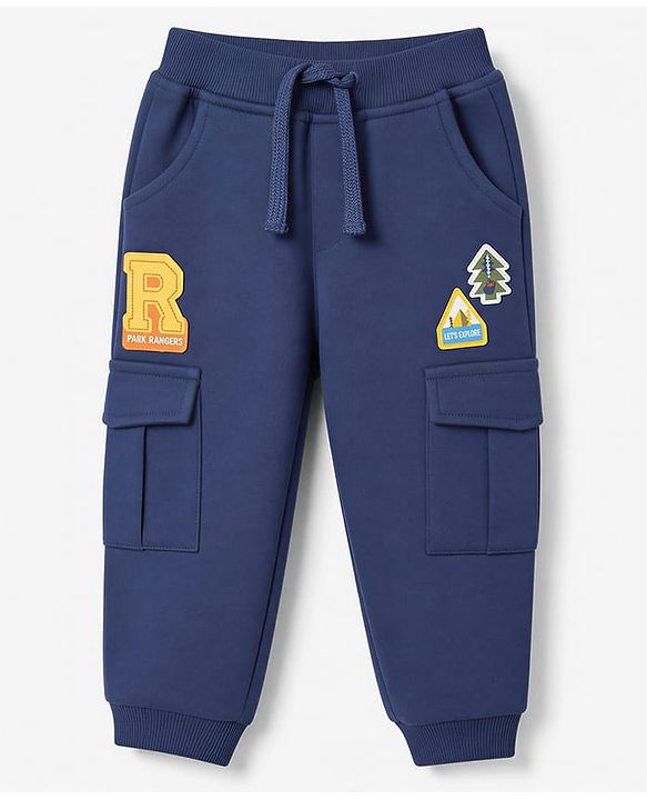 Babyhug 100% Cotton Terry Knit Full Length Lounge Pant Tree Patch - Navy Blue