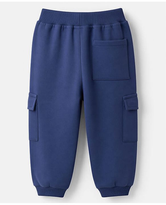 Babyhug 100% Cotton Terry Knit Full Length Lounge Pant Tree Patch - Navy Blue