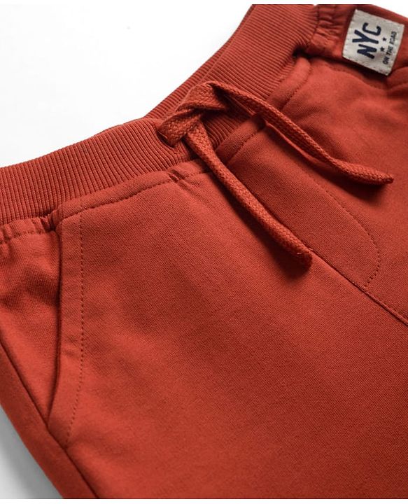 Babyhug Cotton Terry Knit Solid Lounge Pant - Rust Orange
