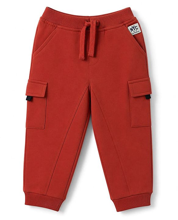 Babyhug Cotton Terry Knit Solid Lounge Pant - Rust Orange