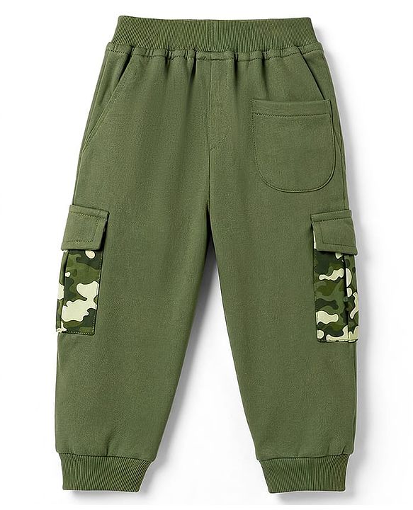 Babyhug 100% Cotton Terry Knit Full Length Camouflage Printed Lounge Pant With Cargo Pockets & Patch - Green