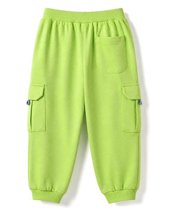 Babyhug Terry Knit Full Length Solid Track Pants With 2 The Finsih Patch - Lime Green