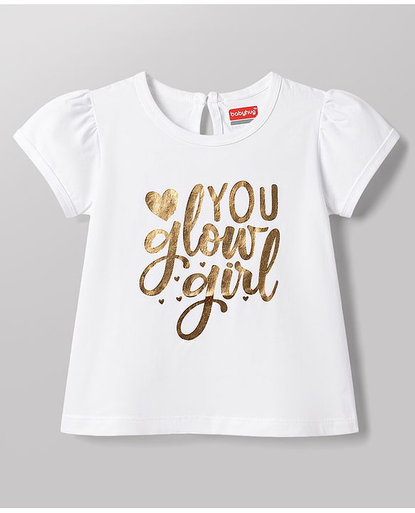 Babyhug 100% Cotton Knit Half Sleeves T-Shirt With Text Foil Print - White