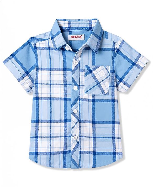 Babyhug Cotton Woven Shirt Half Sleeve Regular Collar Checks Blue 9-12 Months