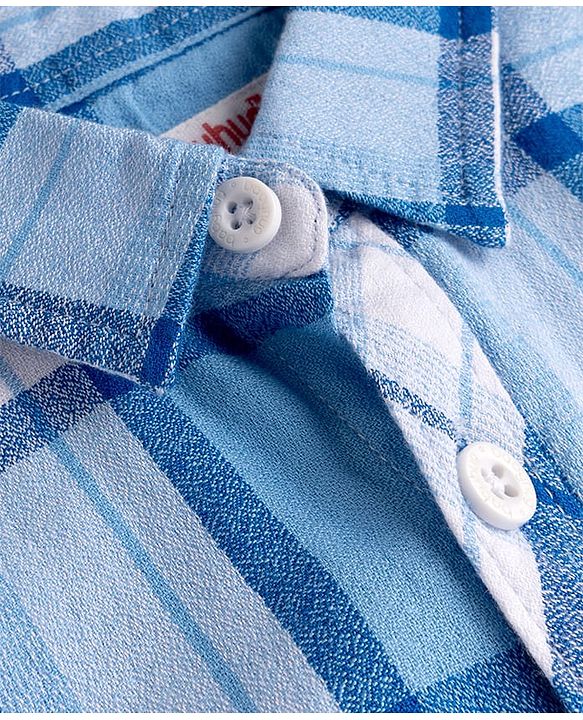 Babyhug Cotton Woven Shirt Half Sleeve Regular Collar Checks Blue 9-12 Months