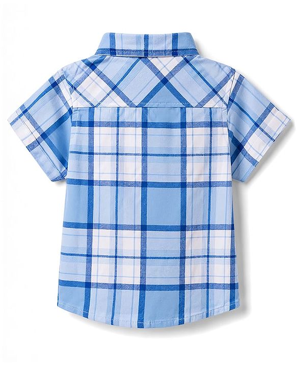 Babyhug Cotton Woven Shirt Half Sleeve Regular Collar Checks Blue 9-12 Months