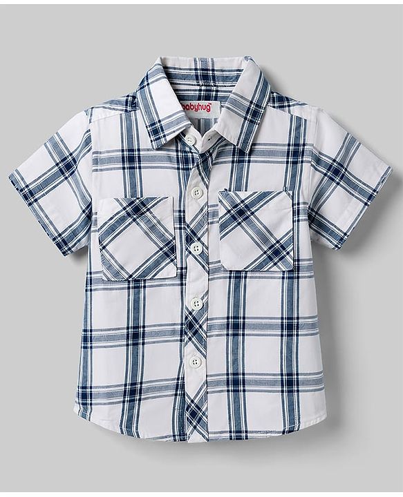 Babyhug Cotton Woven Shirt Half Sleeve Regular Collar Check Blue 12-18 Months