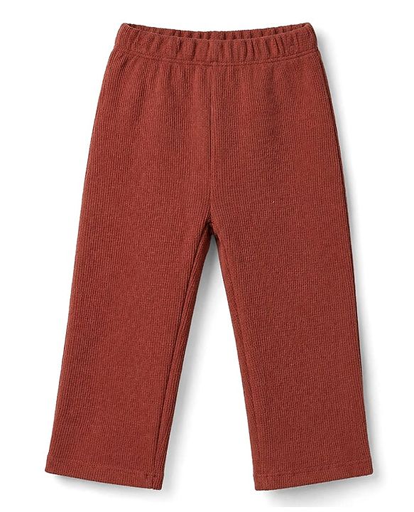 Babyhug Cotton Waffle Knit Full Sleeves Solid Textured Co-Ords T-Shirt & Pyjama Night Suit - Brown