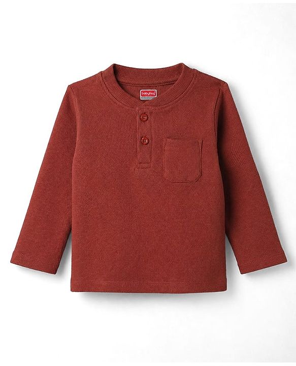 Babyhug Cotton Waffle Knit Full Sleeves Solid Textured Co-Ords T-Shirt & Pyjama Night Suit - Brown