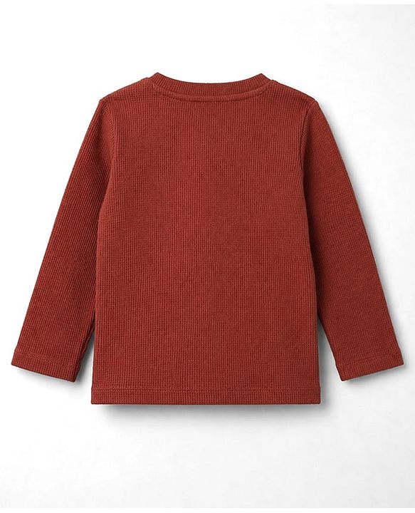 Babyhug Cotton Waffle Knit Full Sleeves Solid Textured Co-Ords T-Shirt & Pyjama Night Suit - Brown