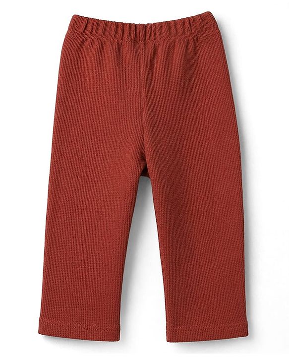 Babyhug Cotton Waffle Knit Full Sleeves Solid Textured Co-Ords T-Shirt & Pyjama Night Suit - Brown