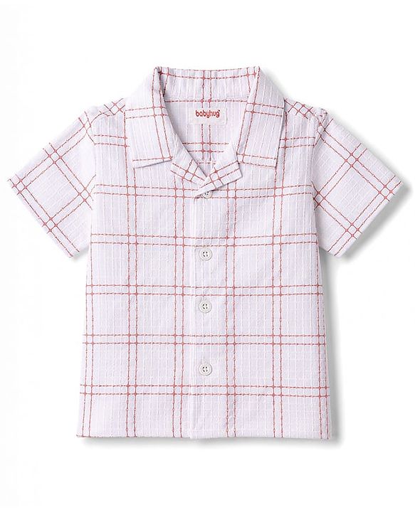 Babyhug Cotton Woven Shirt Half Sleeve Resort Collar Check White 12-18 Months