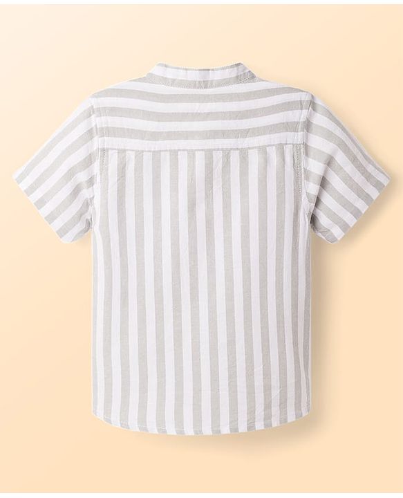 Babyhug Cotton Woven Half Sleeve Mandarin Collar Kurta Stripe Shirt Grey 9-12 Months