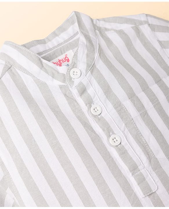 Babyhug Cotton Woven Half Sleeve Mandarin Collar Kurta Stripe Shirt Grey 9-12 Months