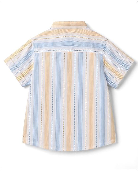 Babyhug Cotton Woven Half Sleeves Striped Shirt With Mandarin Collar - Multicolor