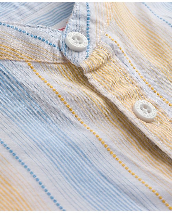 Babyhug Cotton Woven Half Sleeves Striped Shirt With Mandarin Collar - Multicolor