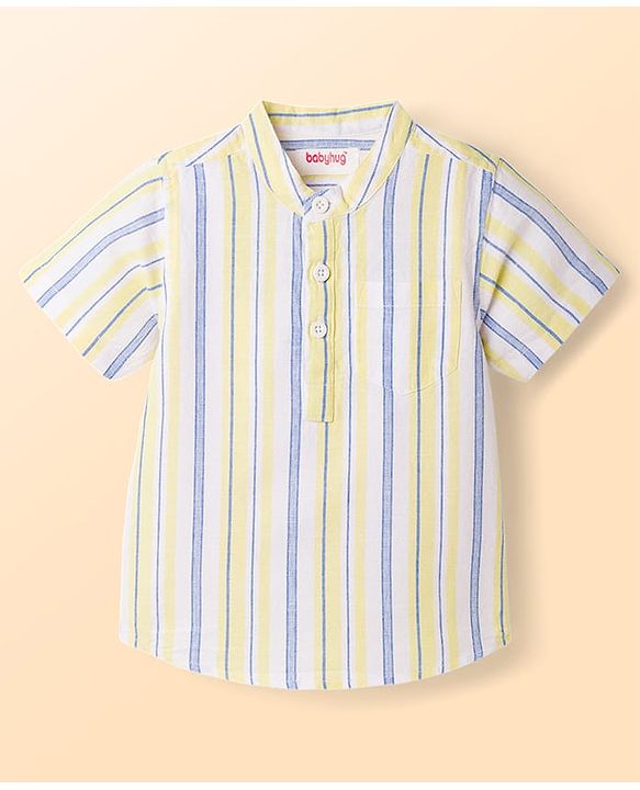 Babyhug Cotton Woven Shirt Half Sleeve Mandarin Collar Stripe Multi Color 9-12 Months