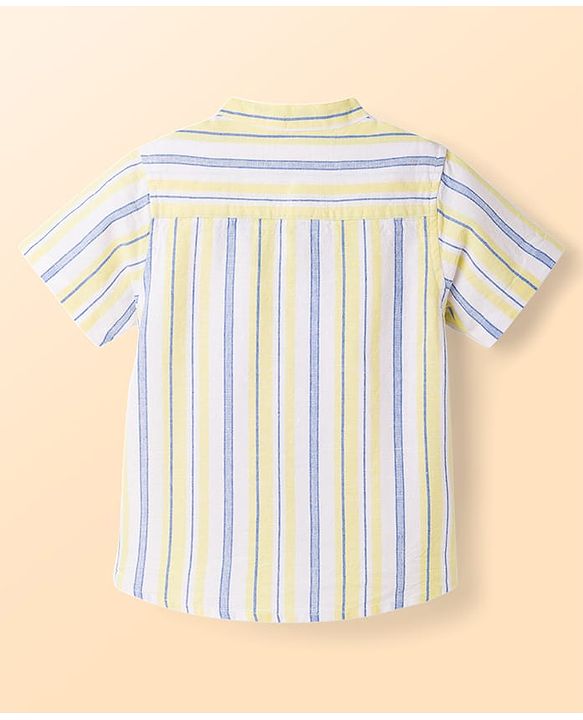 Babyhug Cotton Woven Shirt Half Sleeve Mandarin Collar Stripe Multi Color 9-12 Months