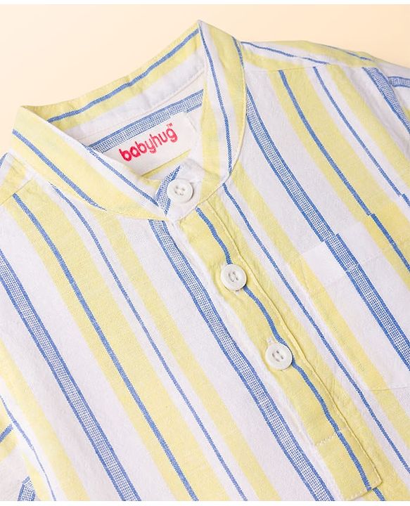 Babyhug Cotton Woven Shirt Half Sleeve Mandarin Collar Stripe Multi Color 9-12 Months
