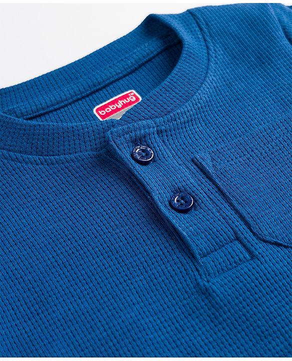 Babyhug Cotton Knit Full Sleeves Solid T-Shirt & Pyjama Night Suit - Navy blue