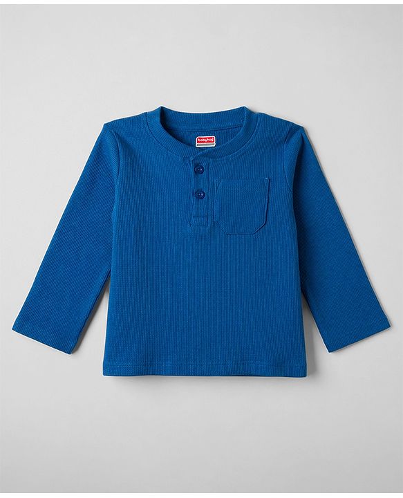 Babyhug Cotton Knit Full Sleeves Solid T-Shirt & Pyjama Night Suit - Navy blue