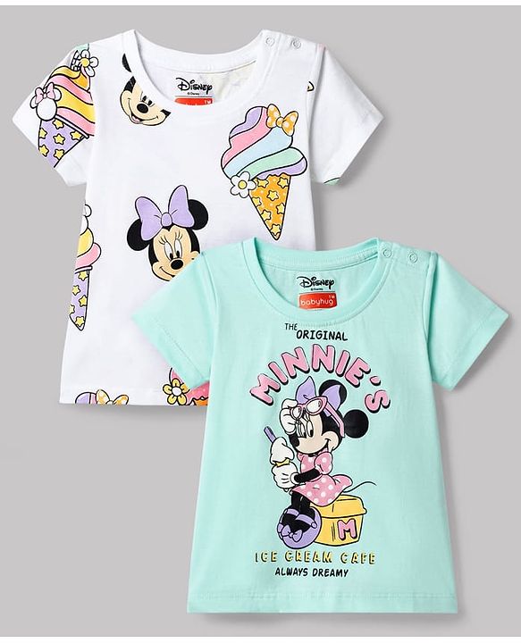 Babyhug Disney Single Jersey Knit Half Sleeves T-Shirts With Minnie & Friends Graphics Pack of 2 - Multicolor