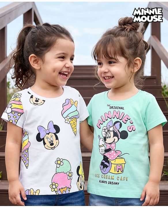 Babyhug Disney Single Jersey Knit Half Sleeves T-Shirts With Minnie & Friends Graphics Pack of 2 - Multicolor