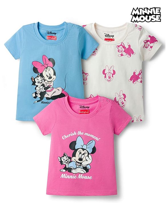 Babyhug Disney Cotton Knit Half Sleeves T-Shirts with Minnie & Friends Graphic Pack of 3 - Multicolor