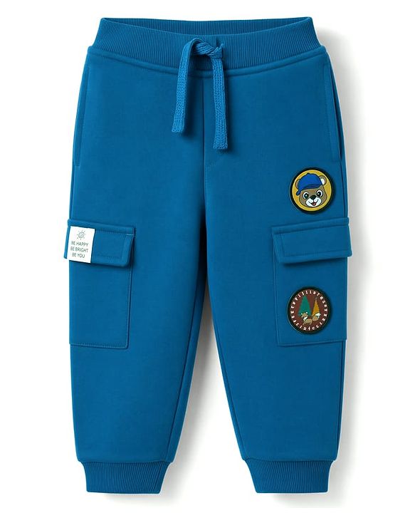 Babyhug Cotton Terry Knit Jogger Fit Lounge Pant With Puppy Patch In Blue