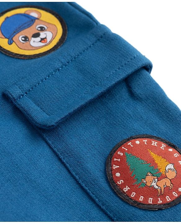 Babyhug Cotton Terry Knit Jogger Fit Lounge Pant With Puppy Patch In Blue
