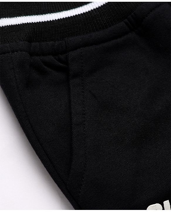 Babyhug Cotton Terry Full Length Track Pant with Superstar Text Print - Black