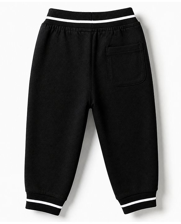 Babyhug Cotton Terry Full Length Track Pant with Superstar Text Print - Black