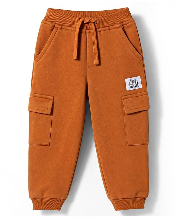 Babyhug Cotton Terry Knit Solid Lounge Pant With Pockets - Maroon
