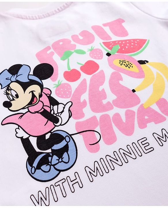 Babyhug Disney Single Jersey Knit Half Sleeves T-Shirt & Shorts Set With Minnie Mouse Graphics - Multicolor