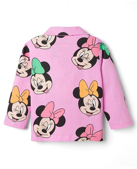 Babyhug Disney Single Jersey Knit Full Sleeves Shirt & Pyjama Co-ord Night Suit With Minnie Mouse Print - Pink