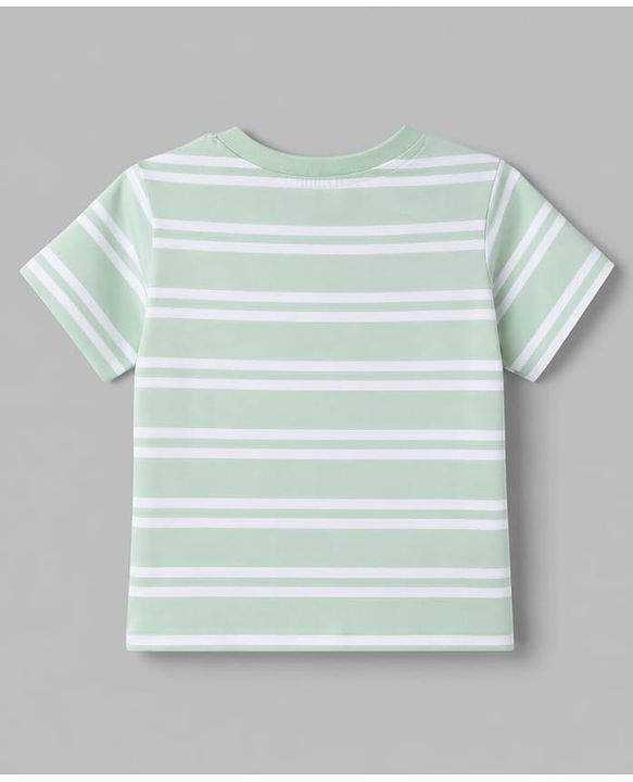 Babyhug 100% Cotton Knit Half Sleeves T-Shirt with Striped & Bear Print -Mint