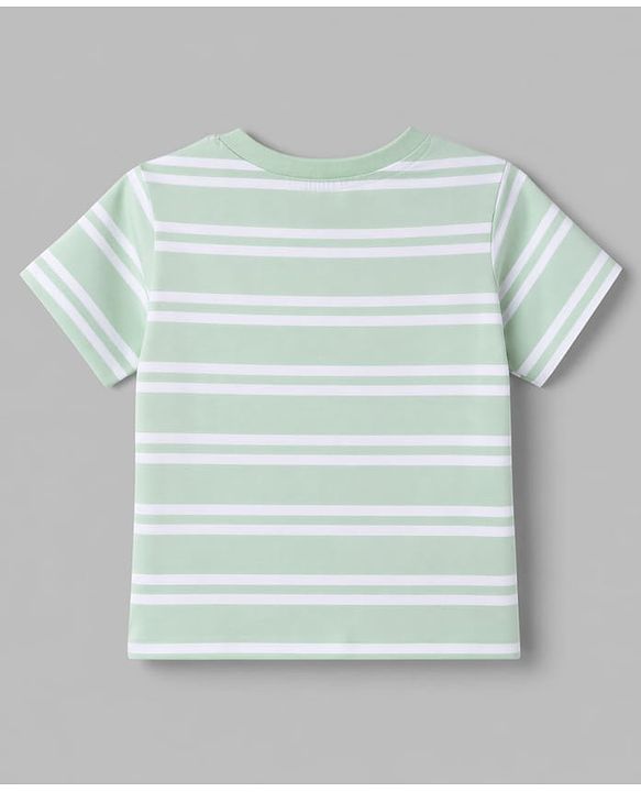 Babyhug 100% Cotton Knit Half Sleeves T-Shirt with Striped & Bear Print -Mint
