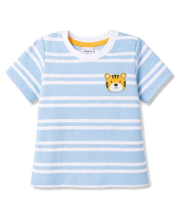 Babyhug Cotton Knit T-Shirts Half Sleeves Striped Structured with Graphics Multi Color 12-18 Months