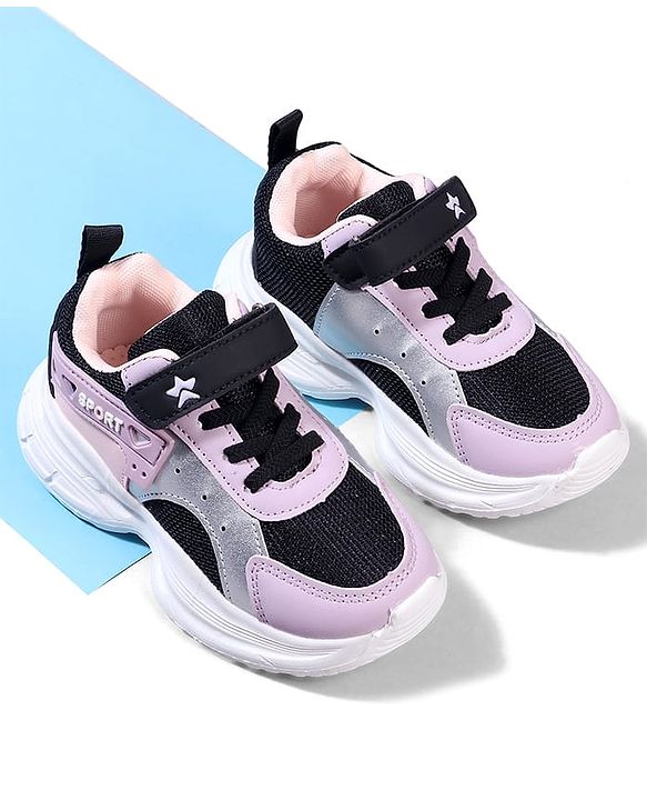 Cute Walk by Babyhug Velcro Closure Glitter Printed Sneaker Shoes - Black