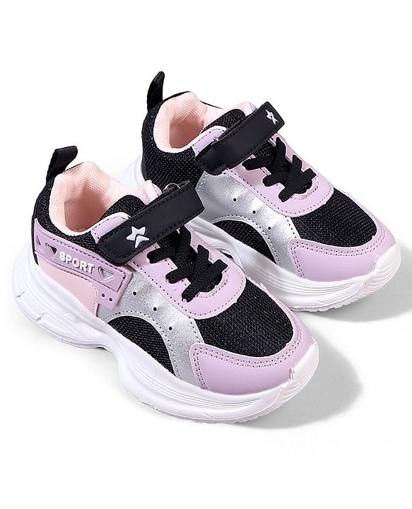 Cute Walk by Babyhug Velcro Closure Glitter Printed Sneaker Shoes - Black